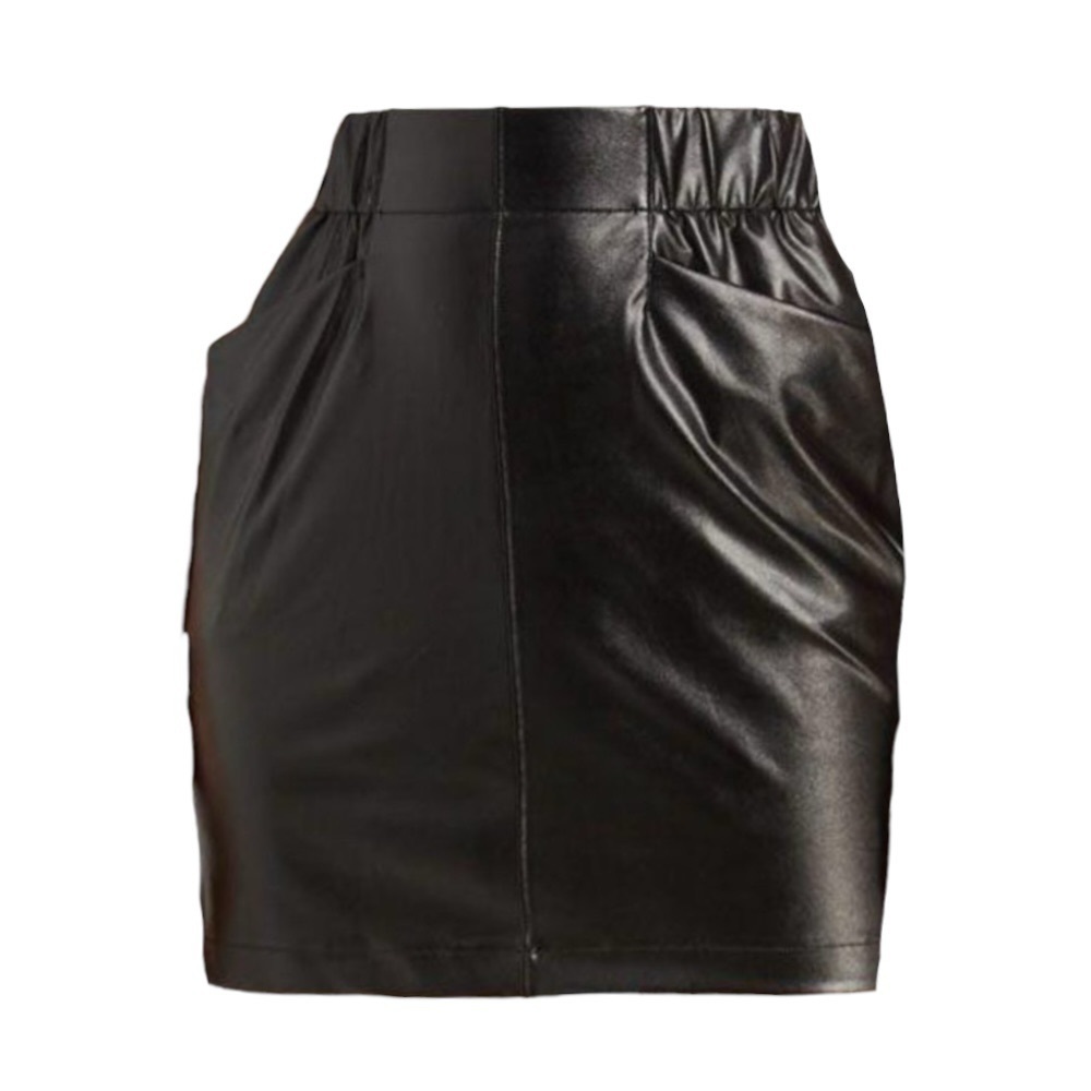 David Lerner Black Faux Leather Stretch Mini Skirt NWT S Elastic Waist Pockets